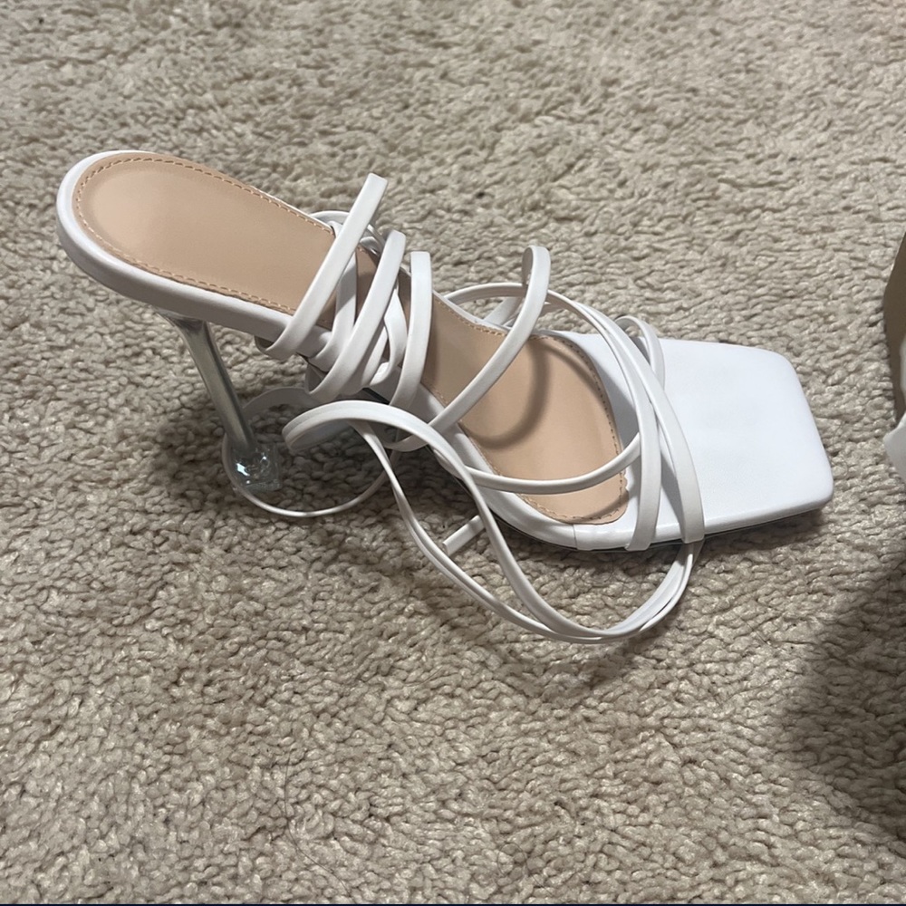 White lace up heels